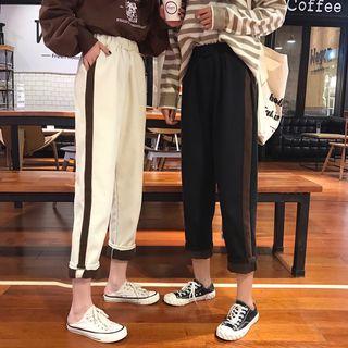 Elastic Waist Contrast Trim Cropped Pants