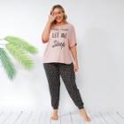 Plus Size Set: Short Sleeve Lettering T-shirt + Dot Tapered Pants
