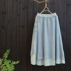 Frog Buttoned Linen Layered Midi Skirt