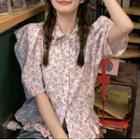 Short-sleeve Floral Blouse Pink - One Size