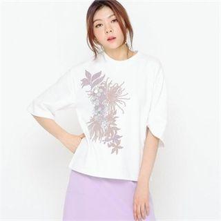 3/4-sleeve Sequined T-shirt