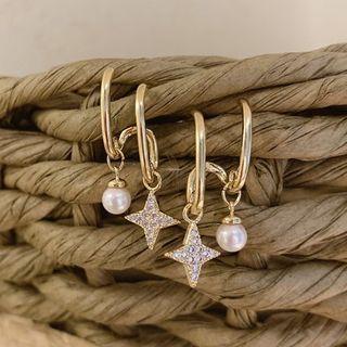 Rhinestone Star Faux Pearl Drop Earring 1 Pair - As Shown In Figure - One Size