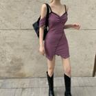 Cold-shoulder Asymmetric Mini Sheath Dress As Shown In Figure - One Size