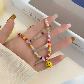 Smiley Face Bead Necklace Yellow - One Size