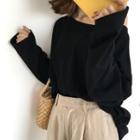 Plain Off-shoulder Long-sleeve T-shirt