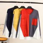 Long-sleeve Paneled Color Block Knit Top