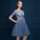Rhinestone Short-sleeve Mini Prom Dress
