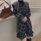 Shawl / Long-sleeve Plaid Dress