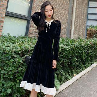 Velvet Ruffle Bell-sleeve Dress