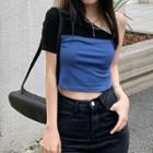 Short-sleeve One Shoulder T-shirt Black & Blue - One Size