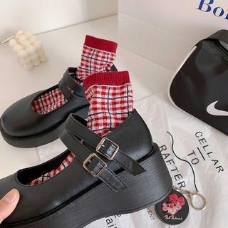Double-strap Plain Platform Mary Jane Shoes