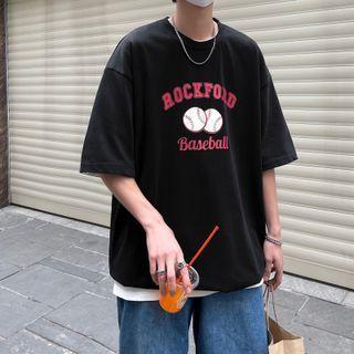 Lettering Baseball Print T-shirt