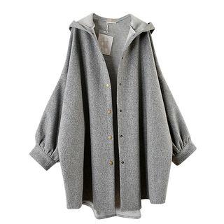 Snap-buttoned Hooded Long Jacket