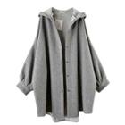 Snap-buttoned Hooded Long Jacket