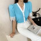Lace-trim Sleeve Contrast-trim Cardigan