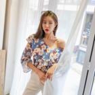 Capelet Ruffed Floral Blouse