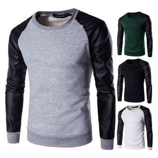 Faux Leather Raglan Sweatshirt