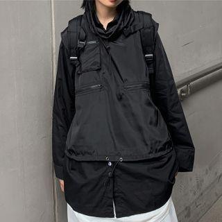Set: Plain Shirt + Drawstring Vest Black - One Size