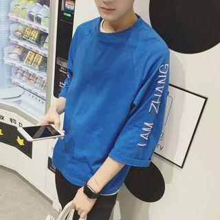 Lettering Embroidered 3/4-sleeve T-shirt