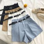 Plain High-waist Wide-leg Shorts With Belt
