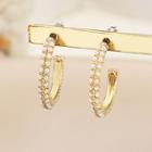 Faux Pearl Open Hoop Earring 1 Pair - 925 Silver Needle - Gold - One Size