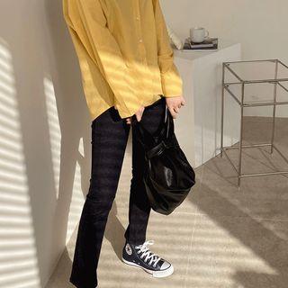 Raglan-sleeve Loose-fit Shirt Yellow - One Size