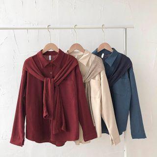 Mock Two-piece Single-breasted Long-sleeve Panel Cape Shirt
