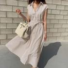 Cap-sleeve Striped Shirt Dress