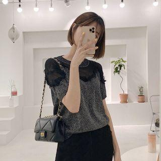 Tulle-yoke Glitter Top Black - One Size