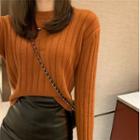 Plain Long-sleeve Slim-fit Knit Top - 4 Colors