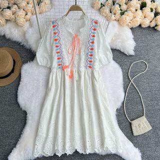 Eyelet Lace Mini A-line Dress White - One Size