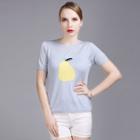Pear Jacquard Short-sleeve Knit Top Light Gray - One Size