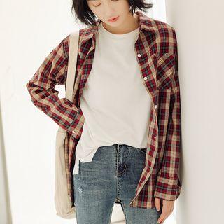 Loose-fit Long Sleeve Plaid Shirt
