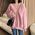 V-neck Fleece Loose-fit Top