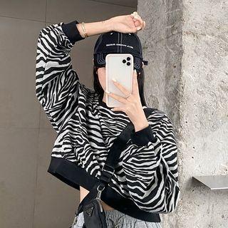 Zebra Print Cropped Pullover Zebra - Black & White - One Size