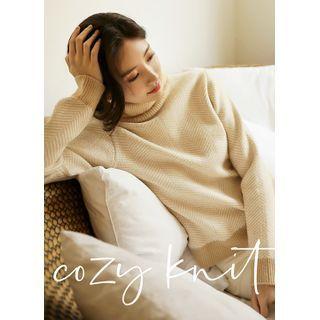Turtle-neck Herringbone Sweater