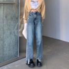 High-waist Wide-leg Fray-hem Shift Jeans