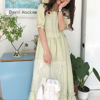 Cherry Applique Short-sleeve Midi A-line Dress