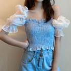 Puff-sleeve Smocked Cropped Top As Shown In Figure - One Size