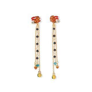 Fashion Cute Plated Gold Enamel Squirrel Beaded Tassel Earrings With Cubic Zirconia Golden - One Size
