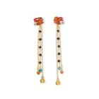 Fashion Cute Plated Gold Enamel Squirrel Beaded Tassel Earrings With Cubic Zirconia Golden - One Size