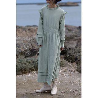 Ruffled Long-sleeve Maxi A-line Dress