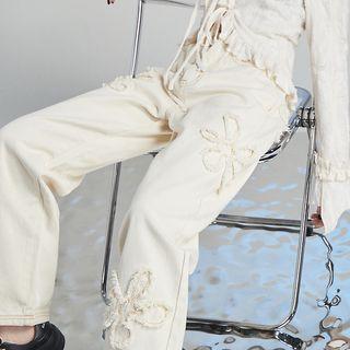 High Waist Flower Pattern Loose Fit Jeans