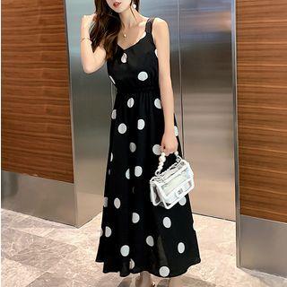 Sleeveless Open Back Polka Dot A-line Midi Dress
