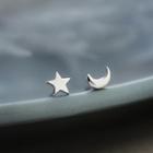 Non-matching 925 Sterling Silver Moon & Star Earring 1 Pair - Earrings - Non Match - Star & Moon - One Size