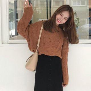 Set: Chunky Knit Sweater + A-line Midi Knit Skirt