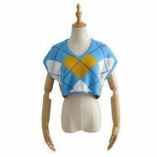 Argyle Cropped Sweater Vest Argyle - Blue - One Size