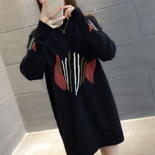 Mock Neck Fish Patterned Sweater Dress