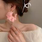 Flower Fabric Faux Crystal Alloy Hoop Earring 1 Pair - Earring - Silver Pin - Flower - Pink - One Size