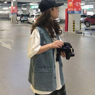 Denim Vest / Crew-neck Short-sleeve T-shirt